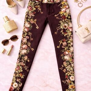 Dolce & Gabbana Skinny Jeans with floral pattern - Burgundy